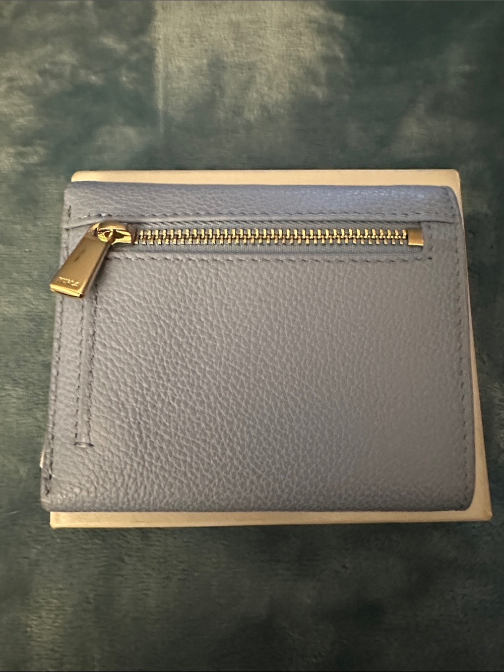 Furla Dusty Blue Pebbled Leather Compact Wallet with Gold Plaque - Picture 2 of 4